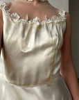 Vintage 40s Liquid Satin Sleeveless Floral Wedding Dress