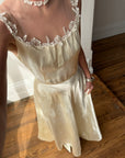 Vintage 40s Liquid Satin Sleeveless Floral Wedding Dress