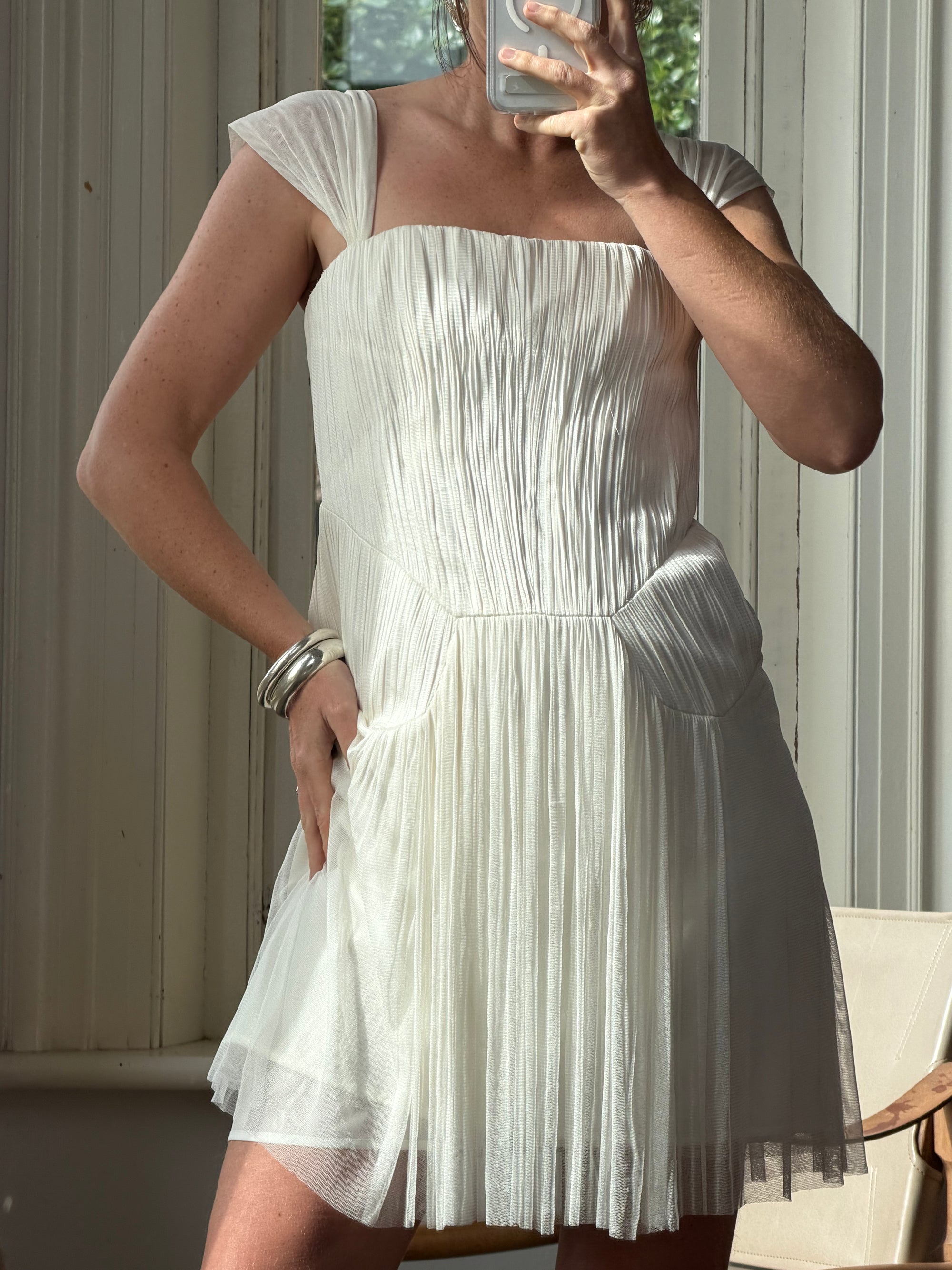 Vintage 90s Lisa Ho Deadstock Silk Gathered Mini Dress Ivory