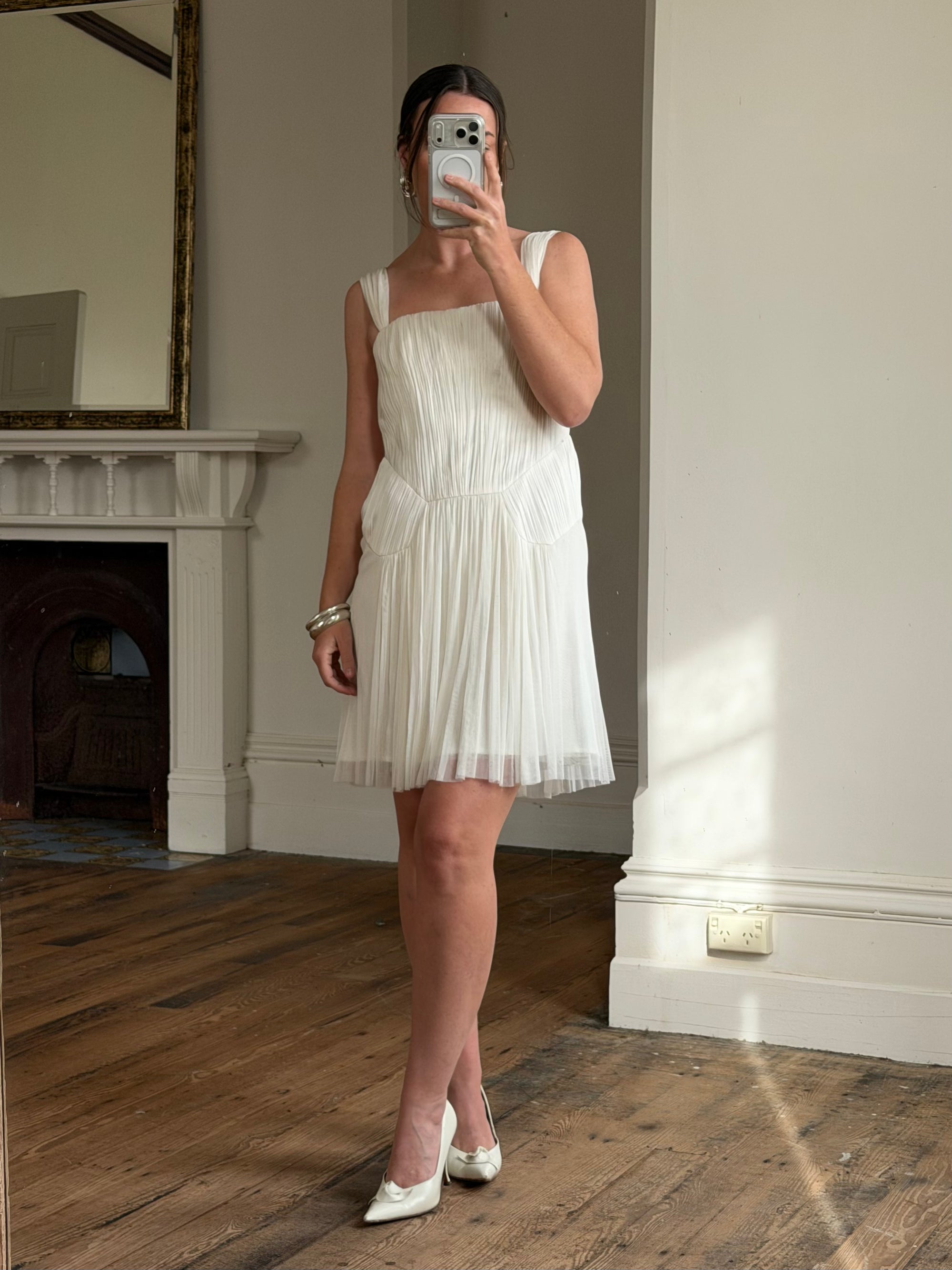 Vintage 90s Lisa Ho Deadstock Silk Gathered Mini Dress Ivory