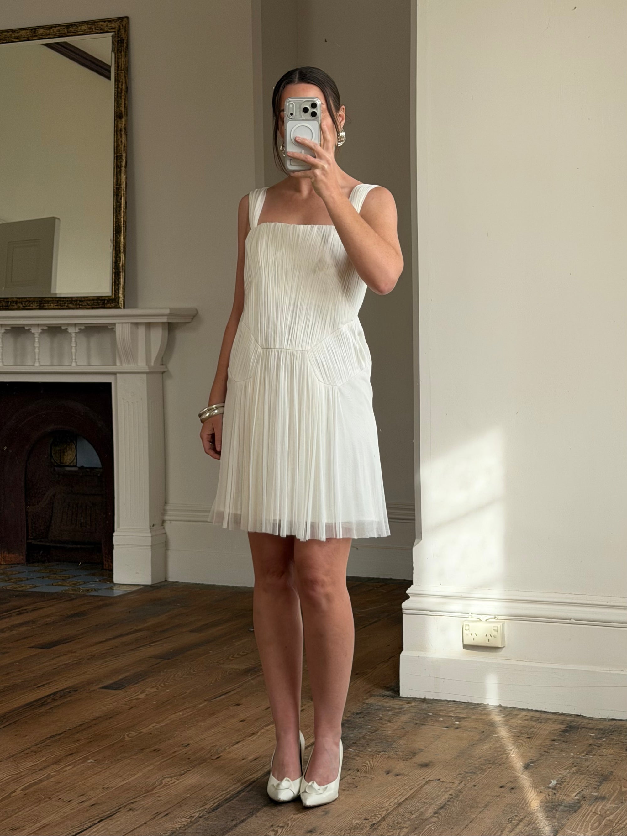 Vintage 90s Lisa Ho Deadstock Silk Gathered Mini Dress Ivory