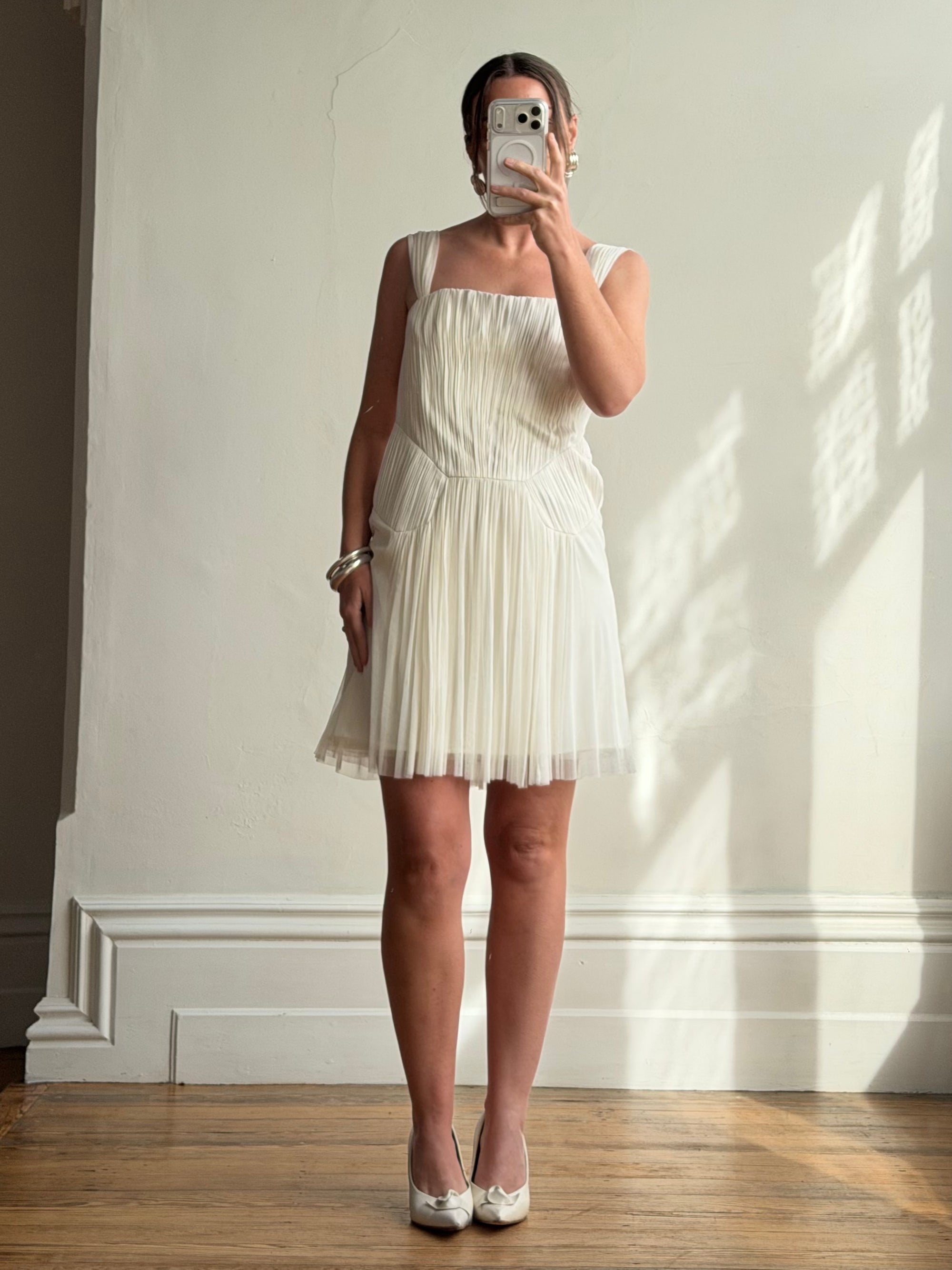 Vintage 90s Lisa Ho Deadstock Silk Gathered Mini Dress Ivory