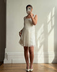 Vintage 90s Lisa Ho Deadstock Silk Gathered Mini Dress Ivory
