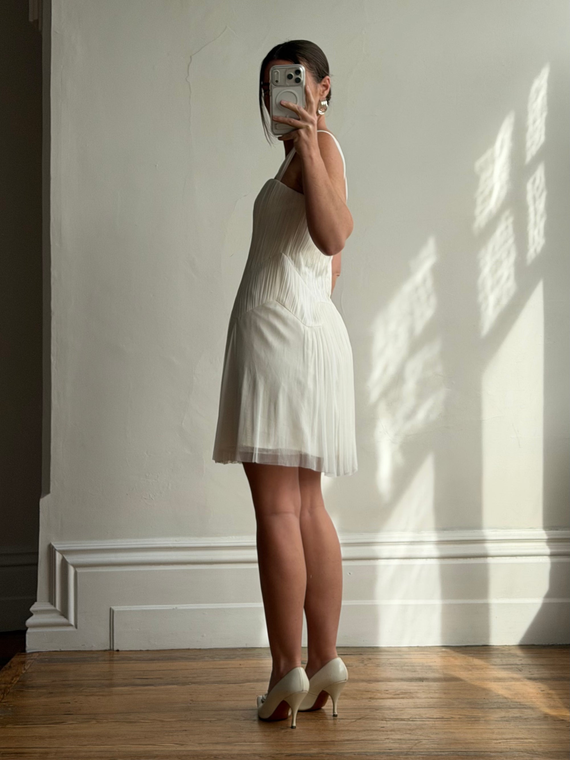 Vintage 90s Lisa Ho Deadstock Silk Gathered Mini Dress Ivory