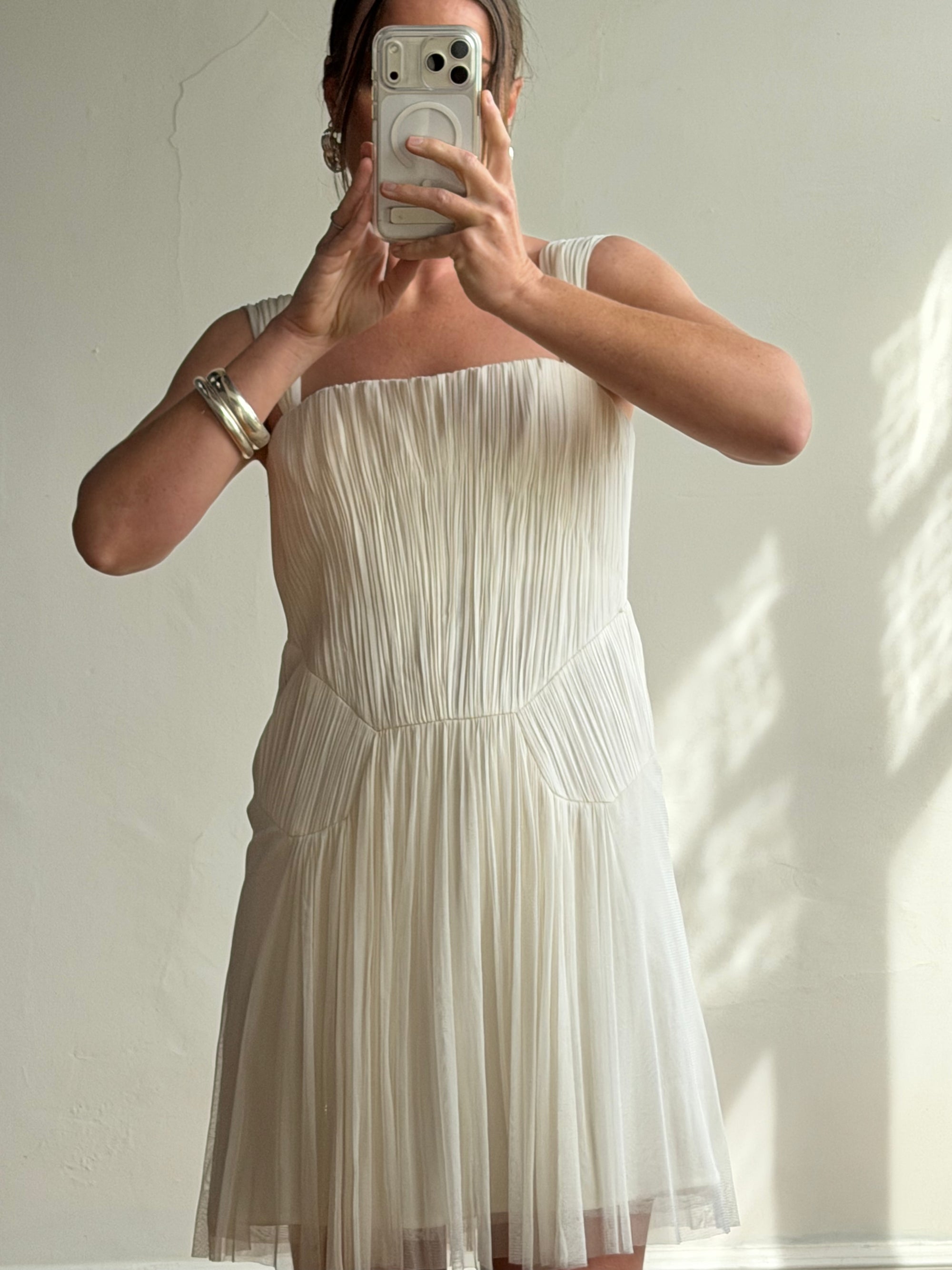 Vintage 90s Lisa Ho Deadstock Silk Gathered Mini Dress Ivory