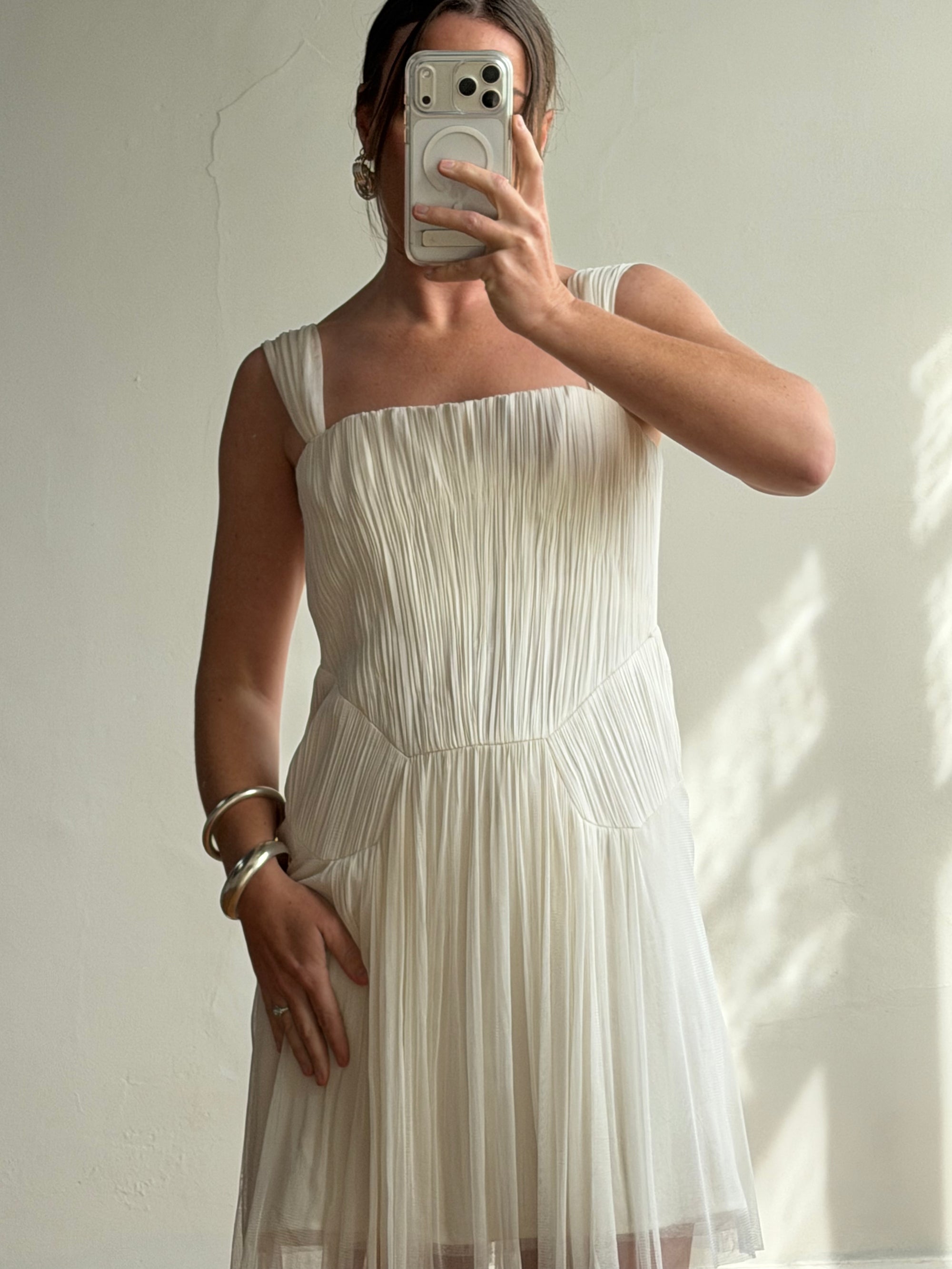 Vintage 90s Lisa Ho Deadstock Silk Gathered Mini Dress Ivory