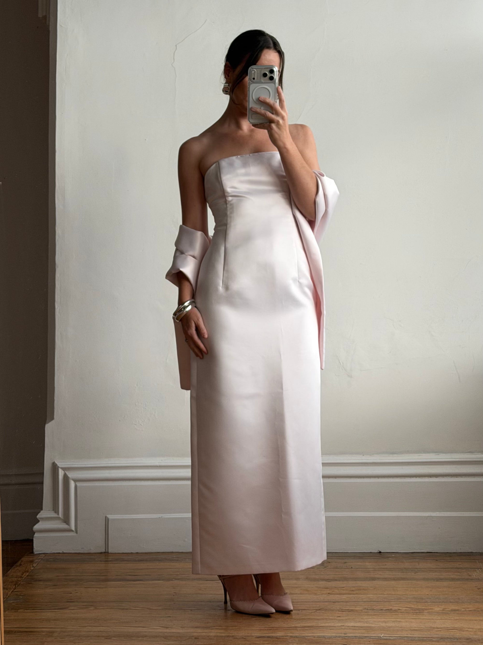 Vintage 90s Satin Lace Up Prom Dress Baby Pink