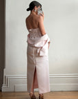 Vintage 90s Satin Lace Up Prom Dress Baby Pink