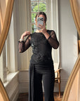 Vintage Beaded Sheer Floral Embroidered Long Sleeved Top