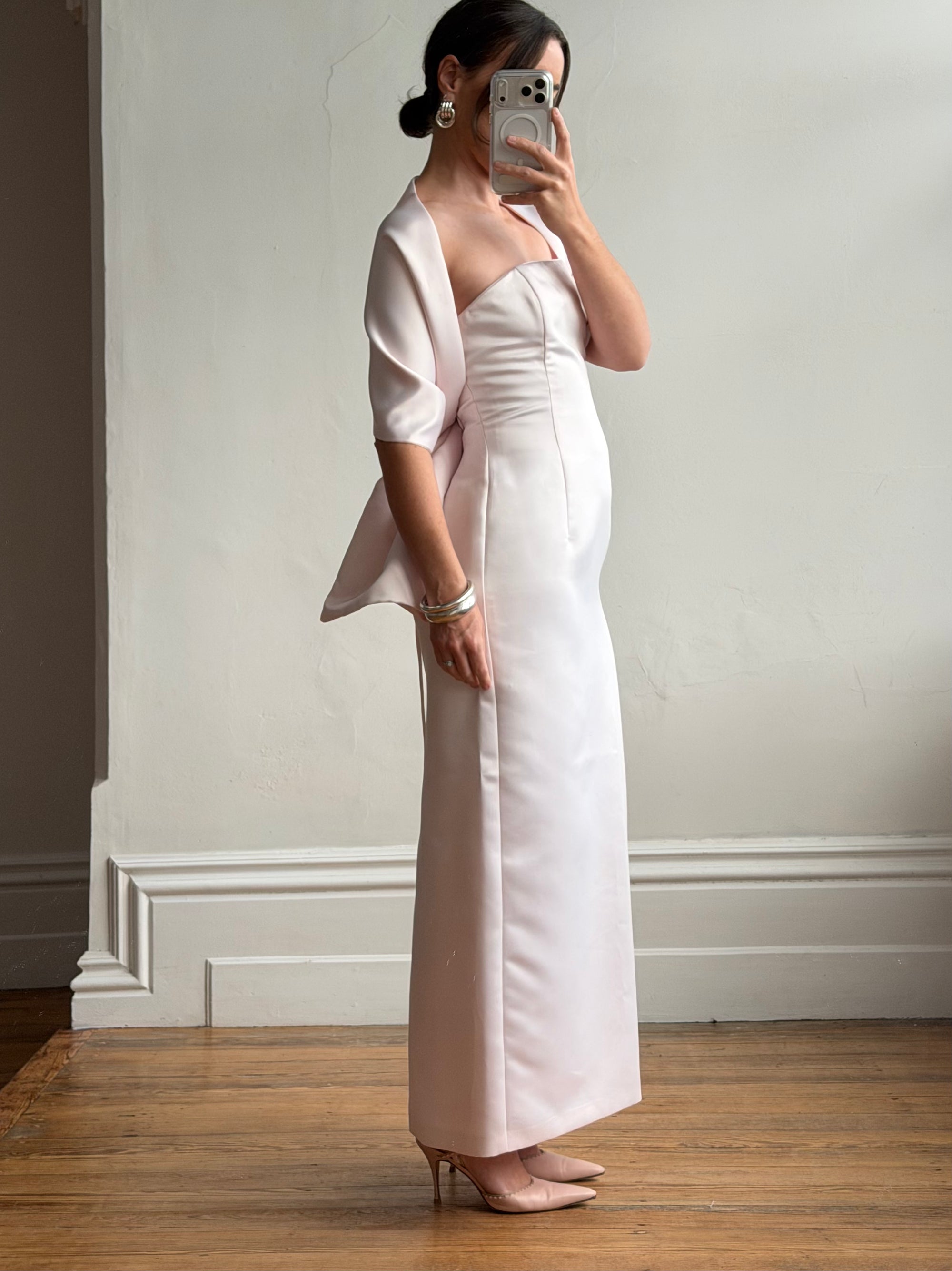 Vintage 90s Satin Lace Up Prom Dress Baby Pink