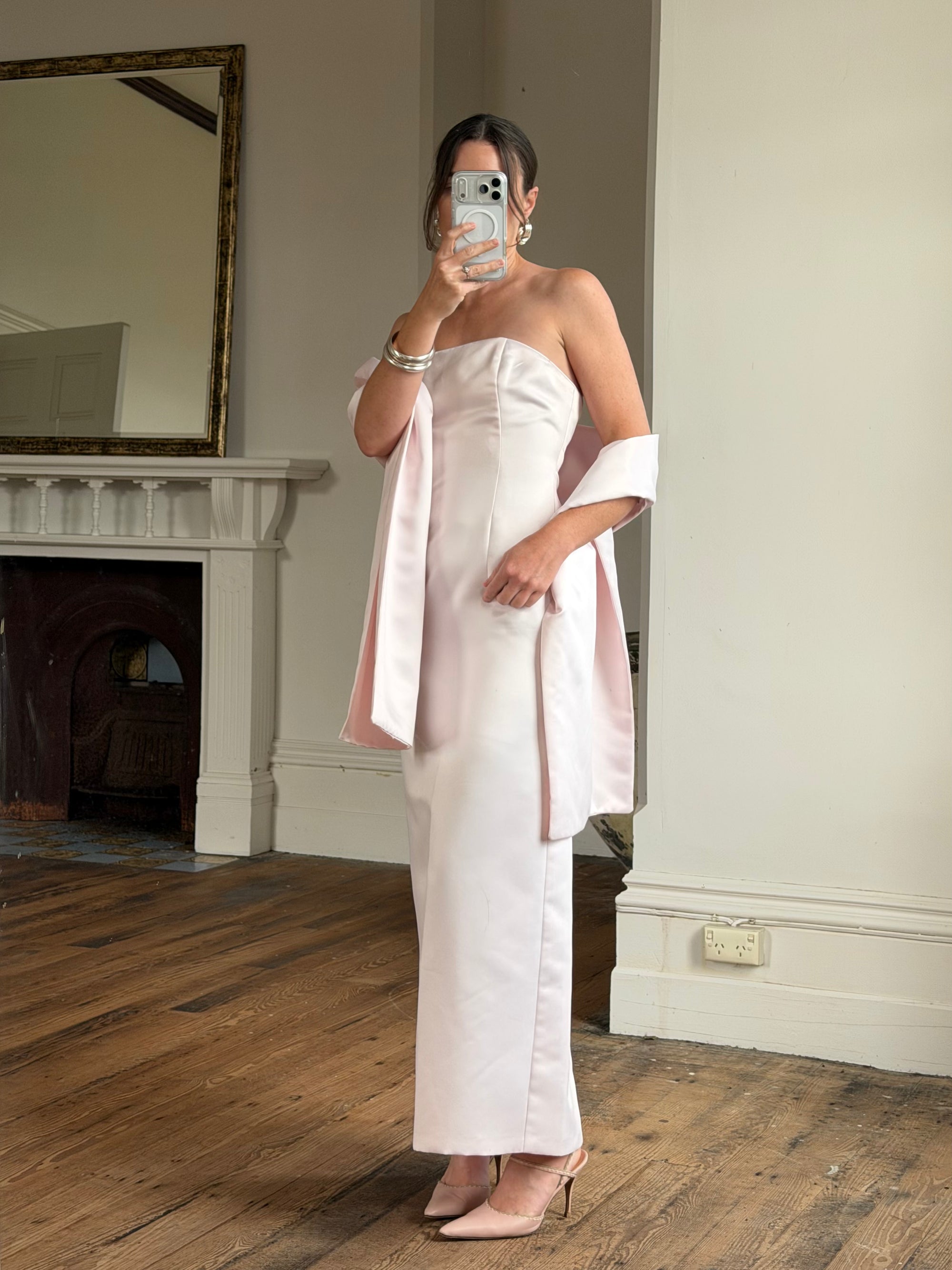 Vintage 90s Satin Lace Up Prom Dress Baby Pink