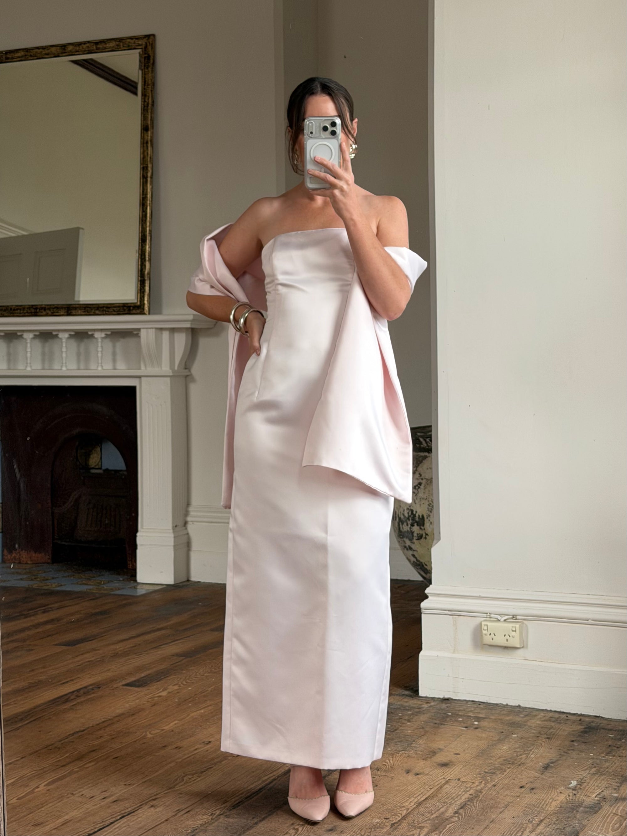 Vintage 90s Satin Lace Up Prom Dress Baby Pink