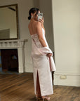 Vintage 90s Satin Lace Up Prom Dress Baby Pink