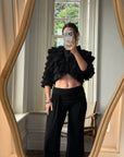 Vintage 90s Accordion Ruffle Frill Cropped Bolero Noir