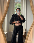 Vintage 90s Accordion Ruffle Frill Cropped Bolero Noir