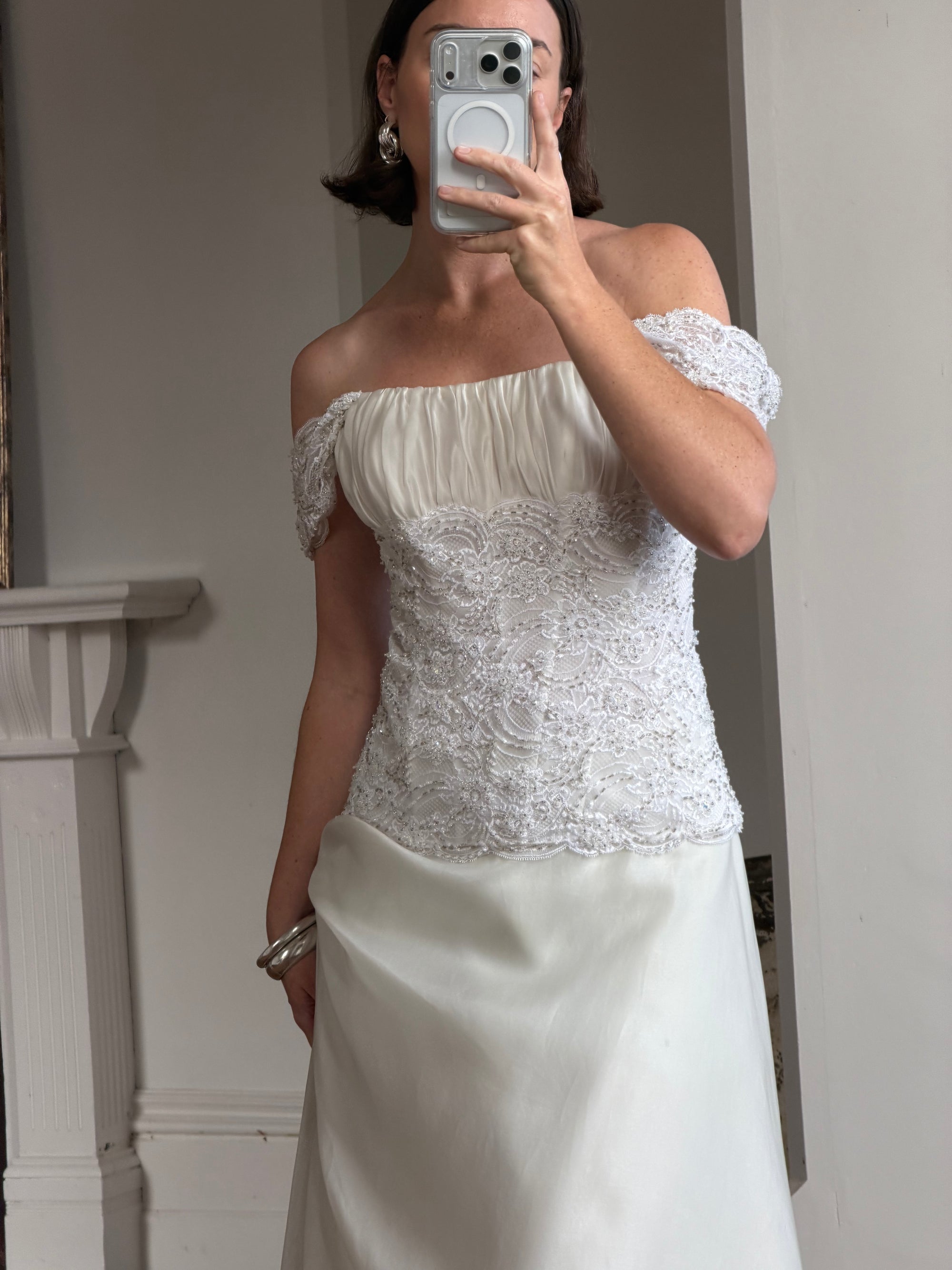 Vintage 90s Italian Two Piece Diamante and Organza Bridal Set