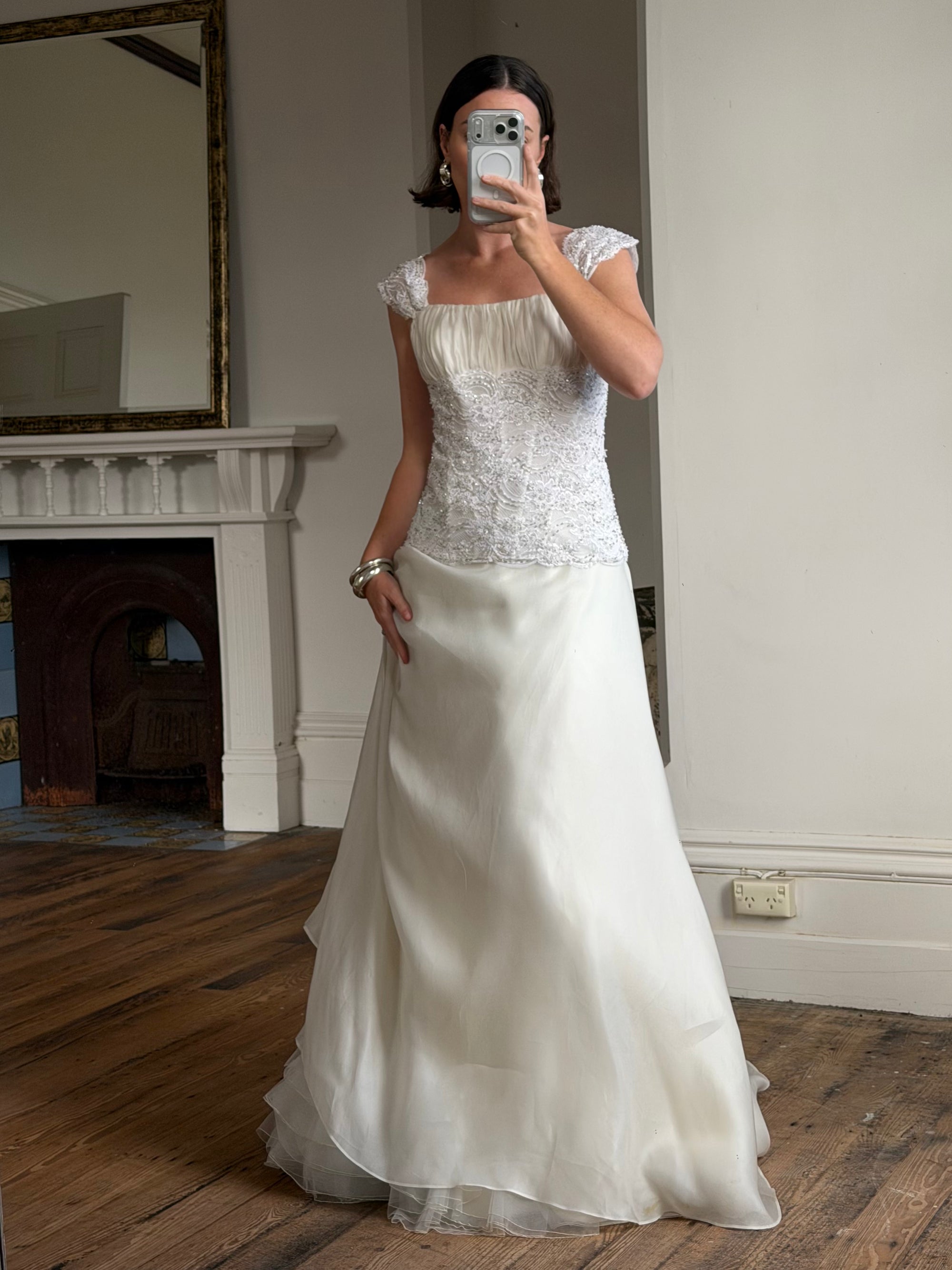 Vintage 90s Italian Two Piece Diamante and Organza Bridal Set