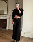 Vintage 90s Accordion Ruffle Frill Cropped Bolero Noir