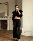 Vintage 90s Accordion Ruffle Frill Cropped Bolero Noir