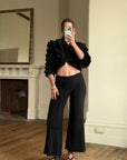 Vintage 90s Accordion Ruffle Frill Cropped Bolero Noir