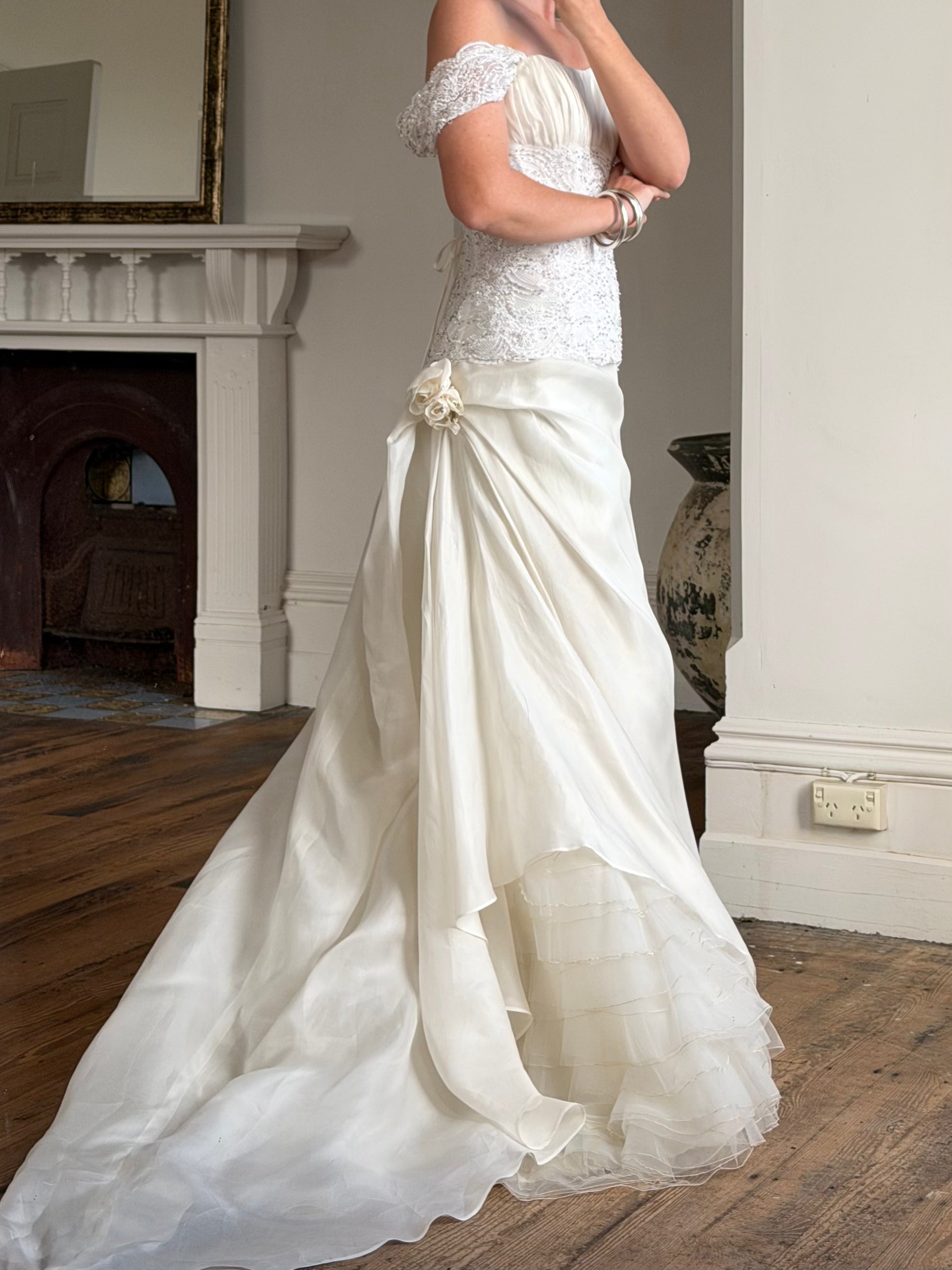 Vintage 90s Italian Two Piece Diamante and Organza Bridal Set