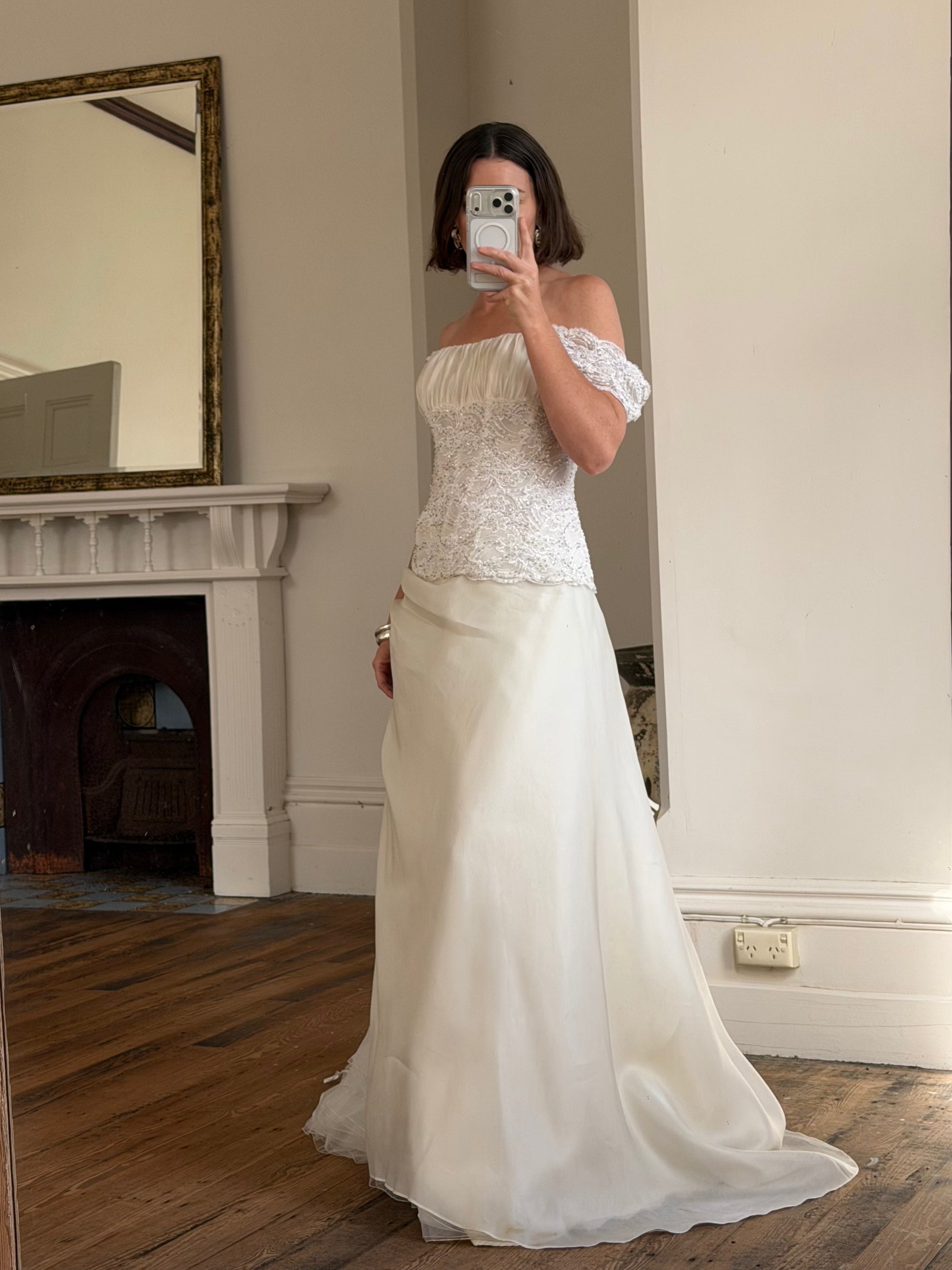 Vintage 90s Italian Two Piece Diamante and Organza Bridal Set