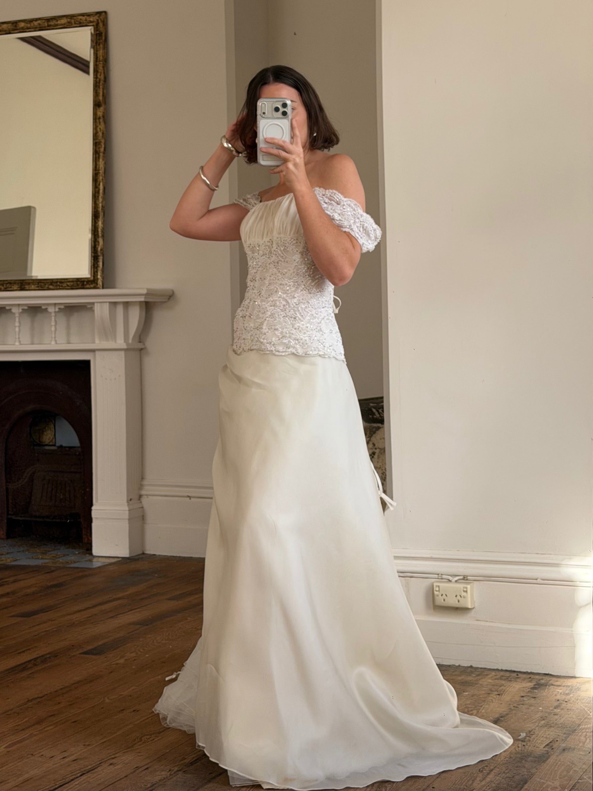 Vintage 90s Italian Two Piece Diamante and Organza Bridal Set