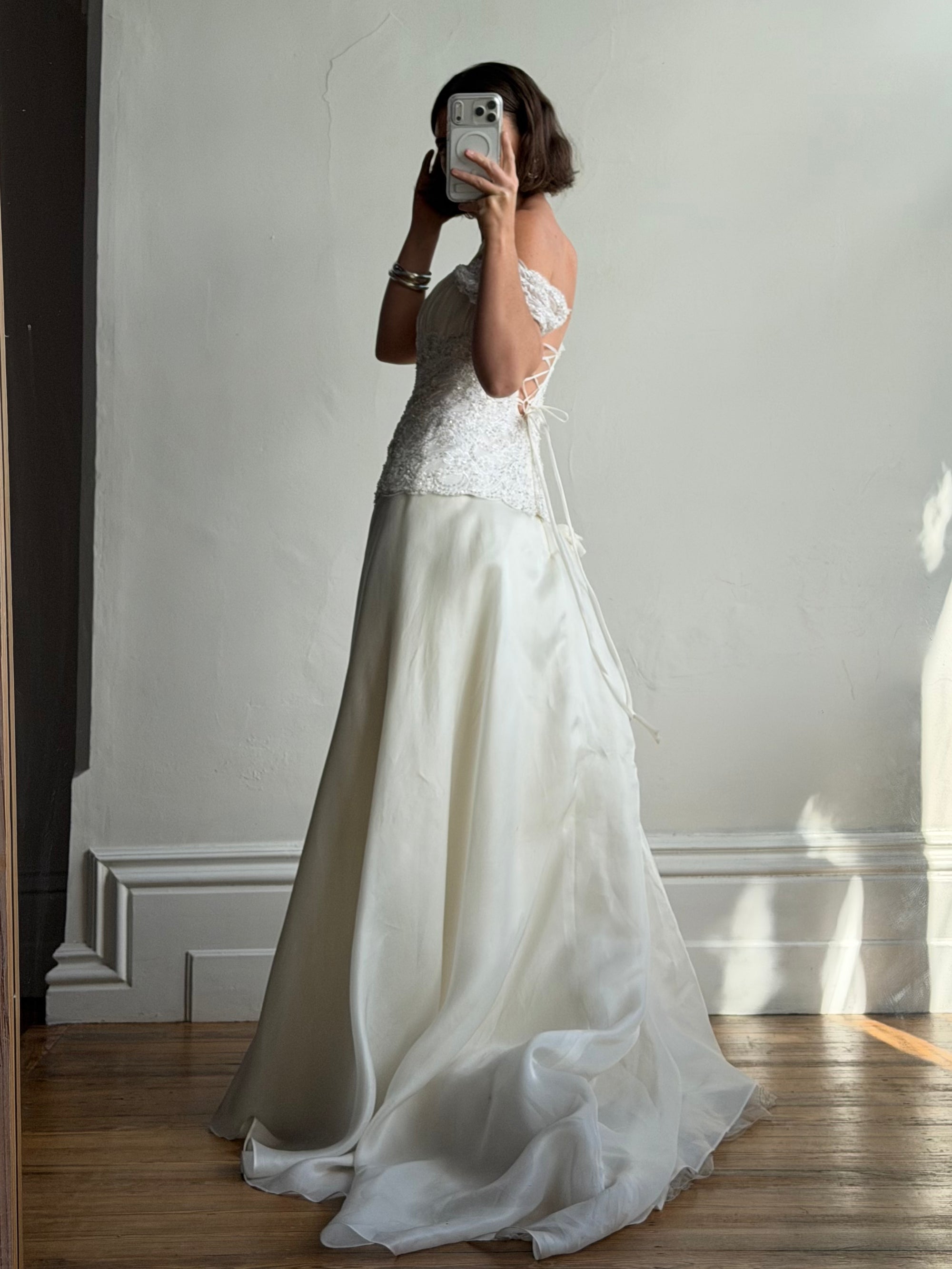 Vintage 90s Italian Two Piece Diamante and Organza Bridal Set