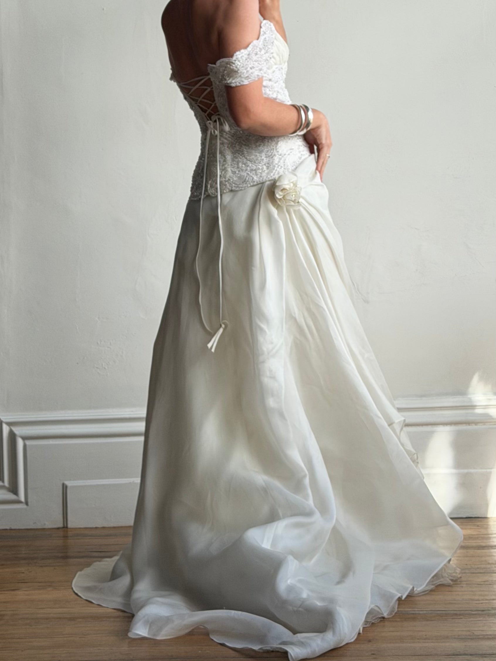 Vintage 90s Italian Two Piece Diamante and Organza Bridal Set