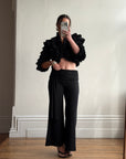 Vintage 90s Accordion Ruffle Frill Cropped Bolero Noir