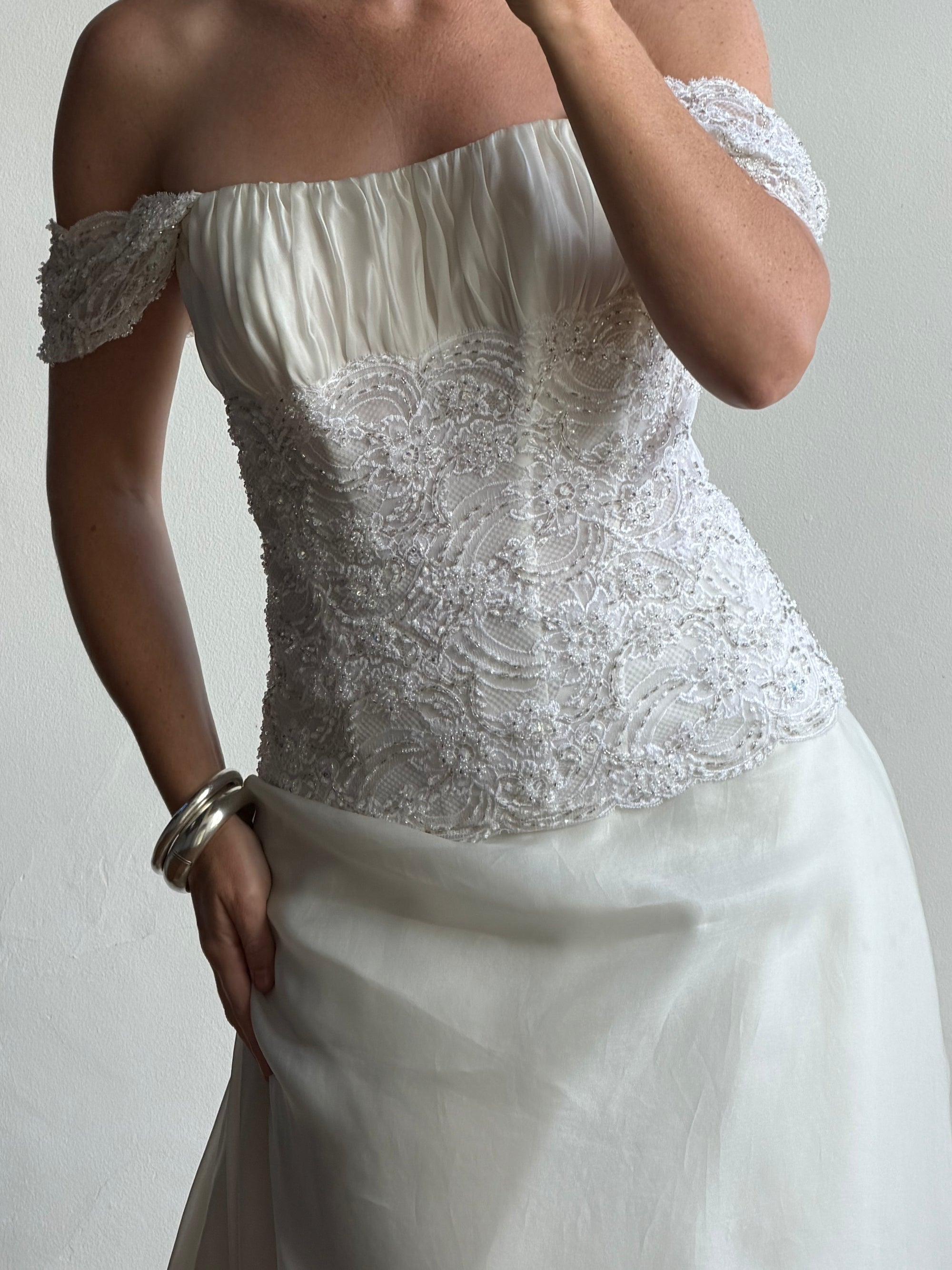 Vintage 90s Italian Two Piece Diamante and Organza Bridal Set