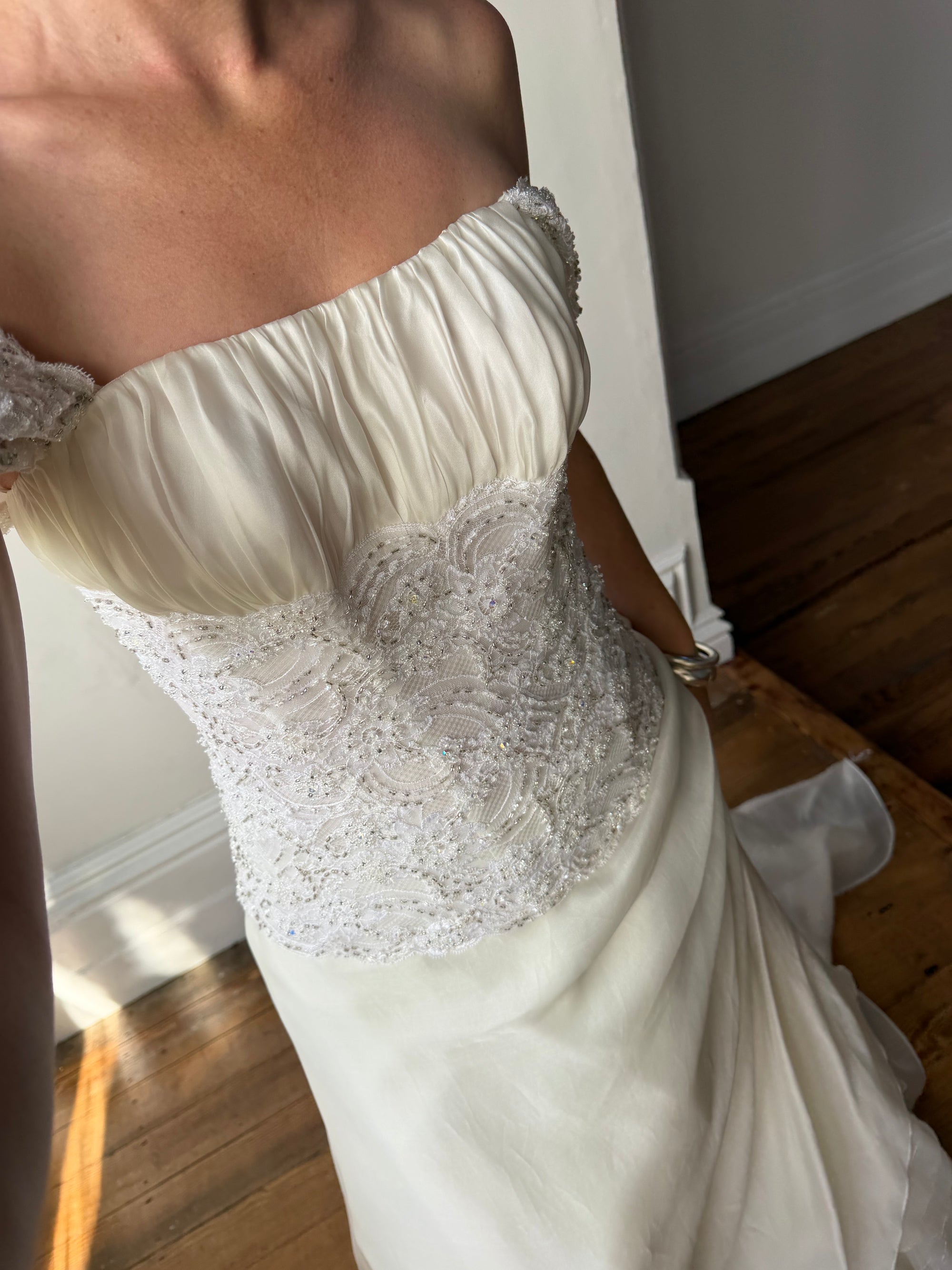 Vintage 90s Italian Two Piece Diamante and Organza Bridal Set