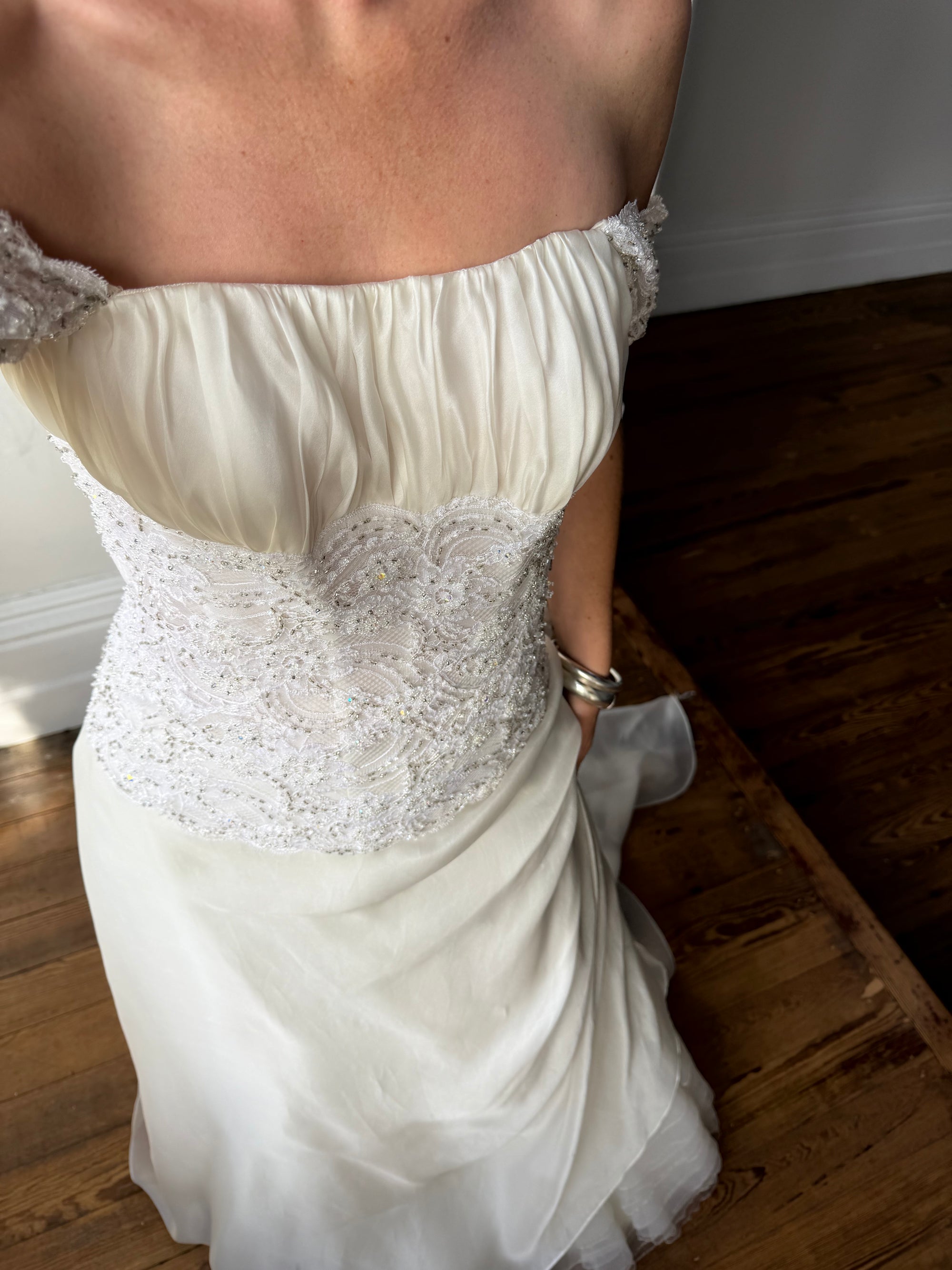 Vintage 90s Italian Two Piece Diamante and Organza Bridal Set