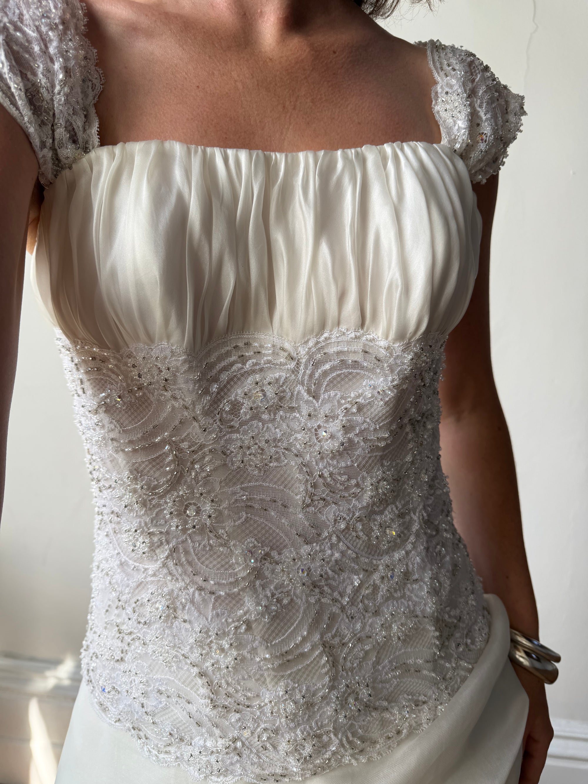 Vintage 90s Italian Two Piece Diamante and Organza Bridal Set