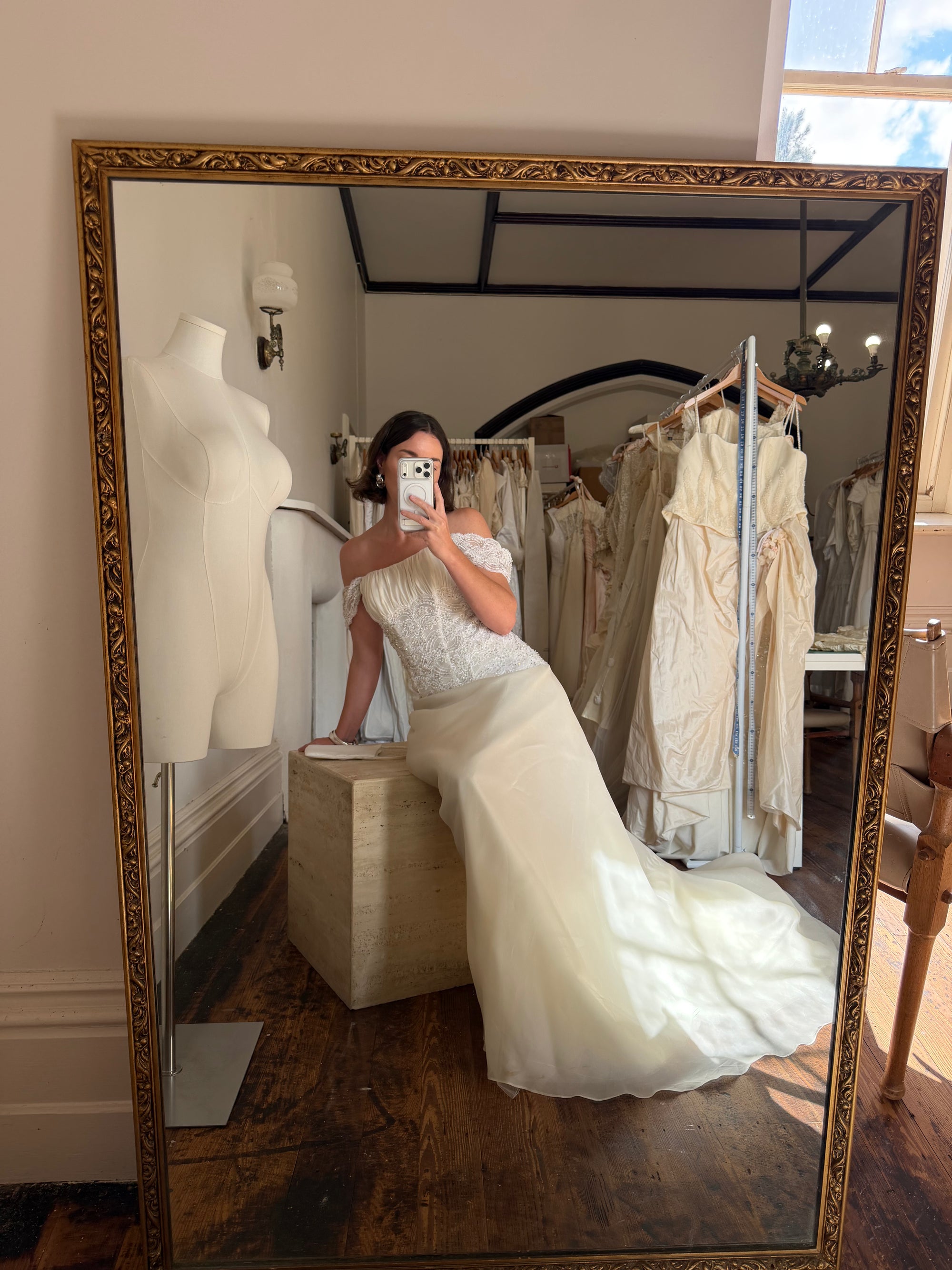 Vintage 90s Italian Two Piece Diamante and Organza Bridal Set