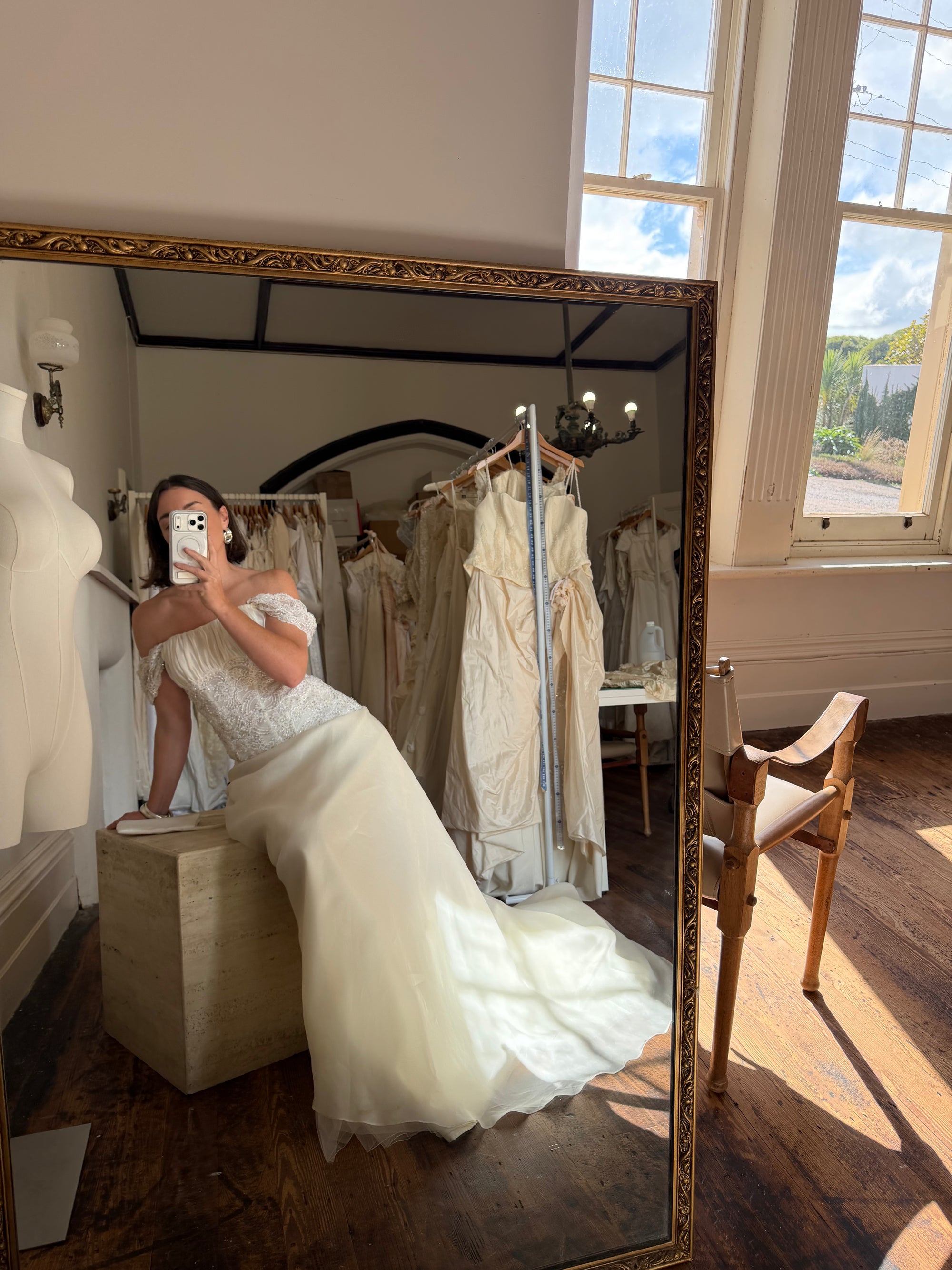 Vintage 90s Italian Two Piece Diamante and Organza Bridal Set