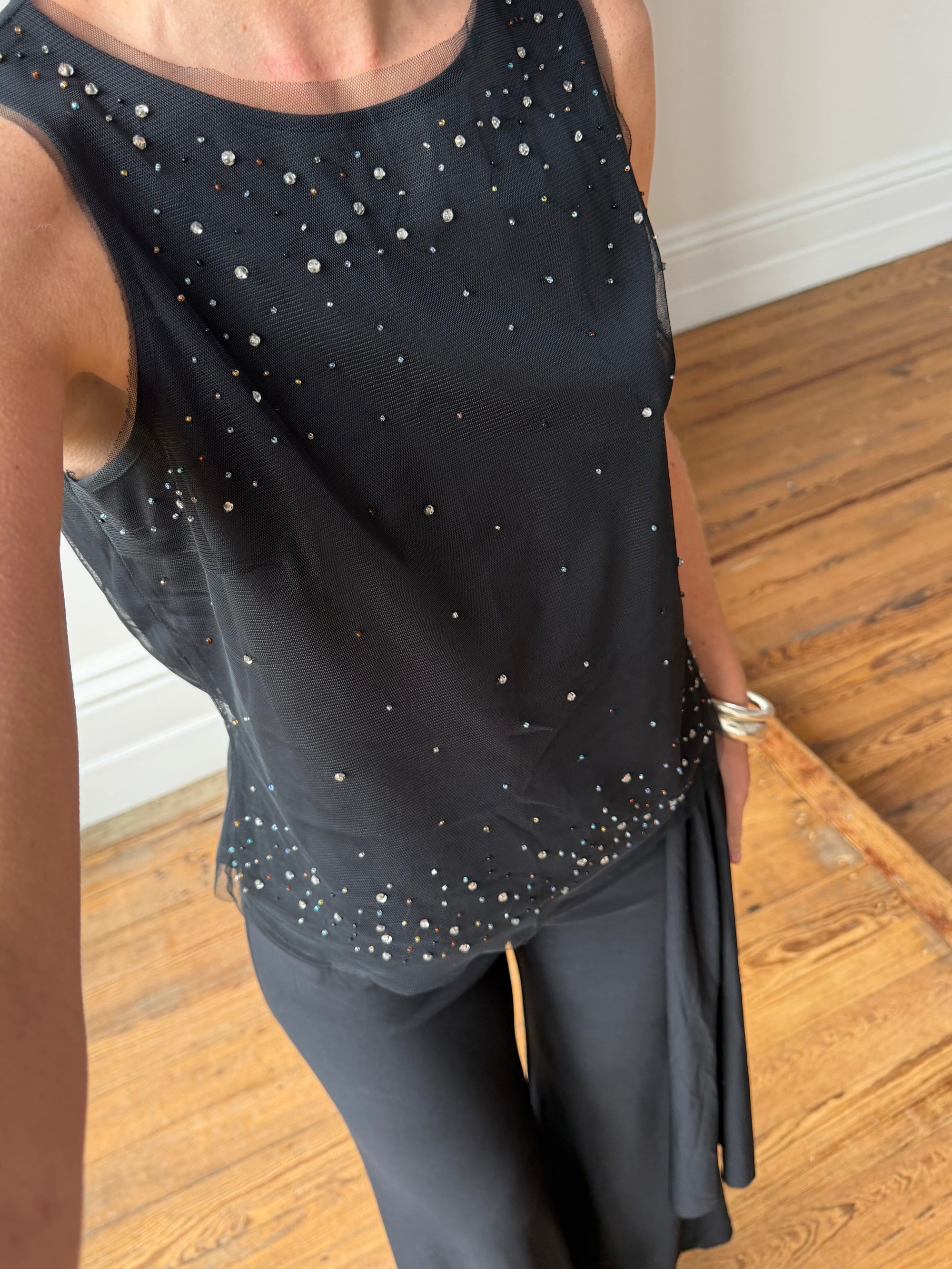 Vintage Mesh Rhinestone Multi Bead Starry Sky Tank