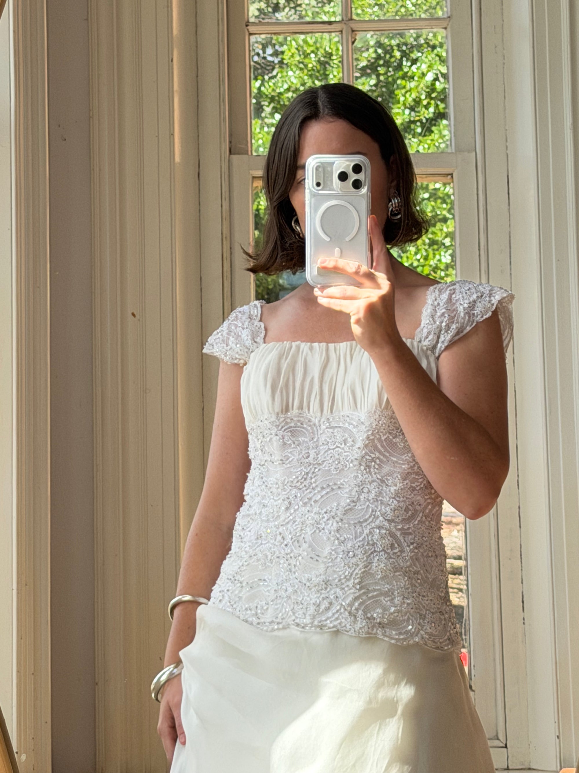 Vintage 90s Italian Two Piece Diamante and Organza Bridal Set