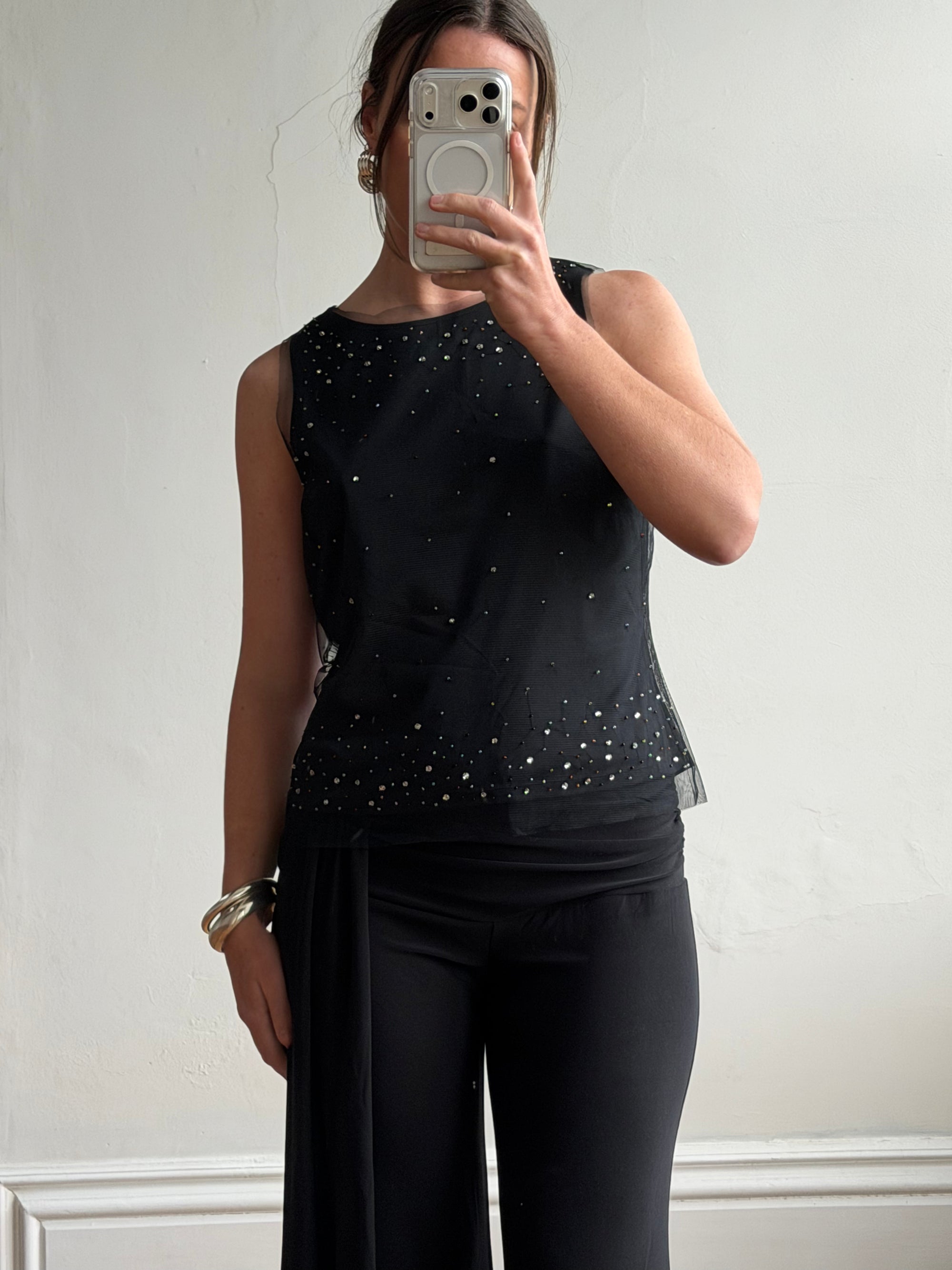 Vintage Mesh Rhinestone Multi Bead Starry Sky Tank