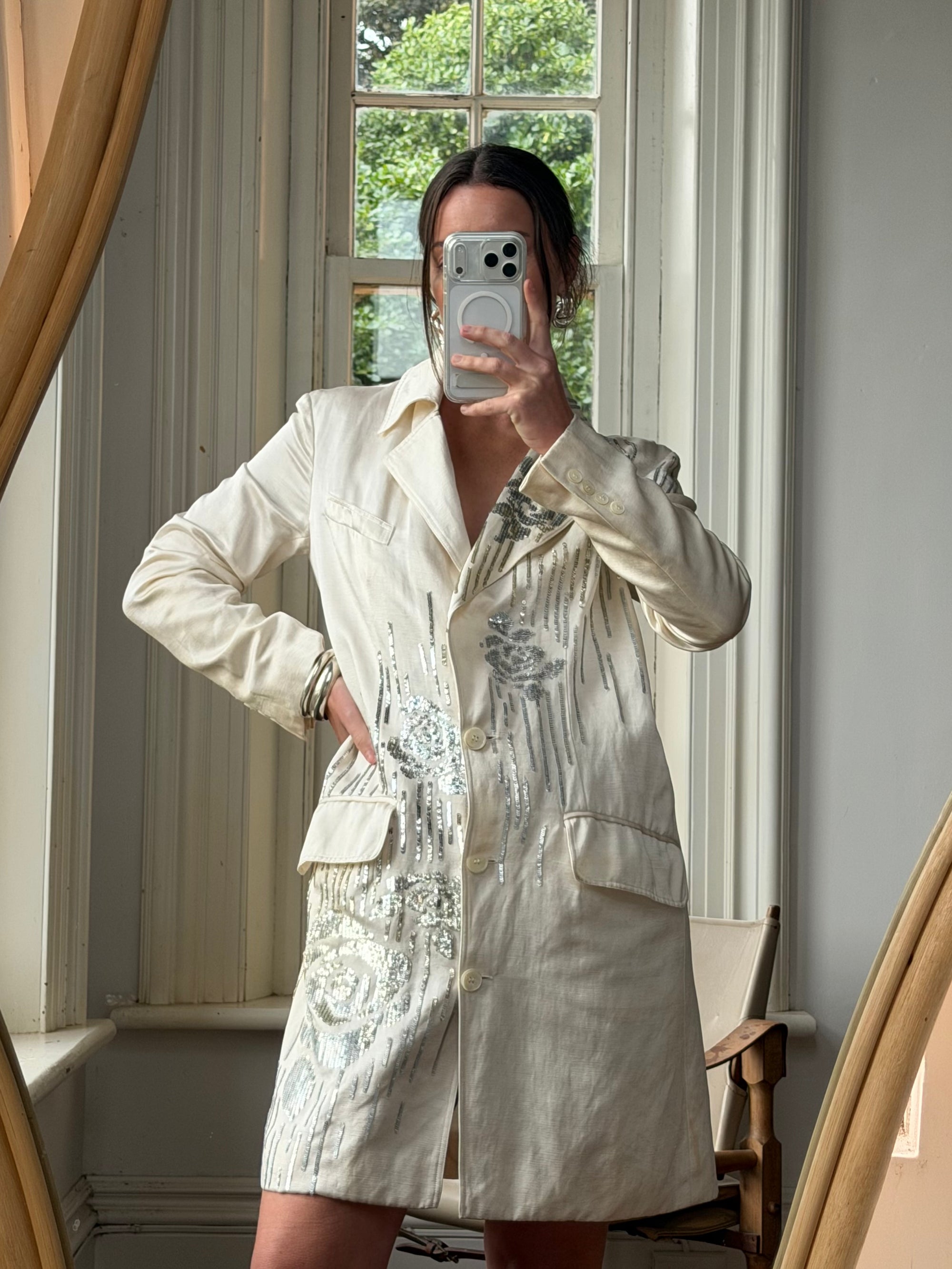 Vintage 2007 John Galliano Metallic Rose Silk Linen Blazer Dress