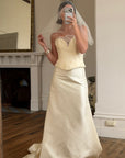 Vintage Blusher Tulle Hair Piece With Gold Pearl Beads