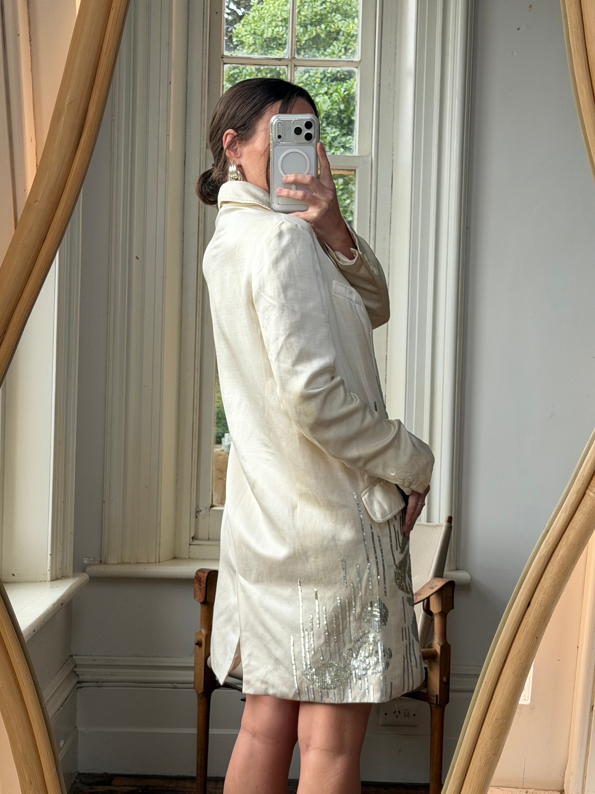 Vintage 2007 John Galliano Metallic Rose Silk Linen Blazer Dress