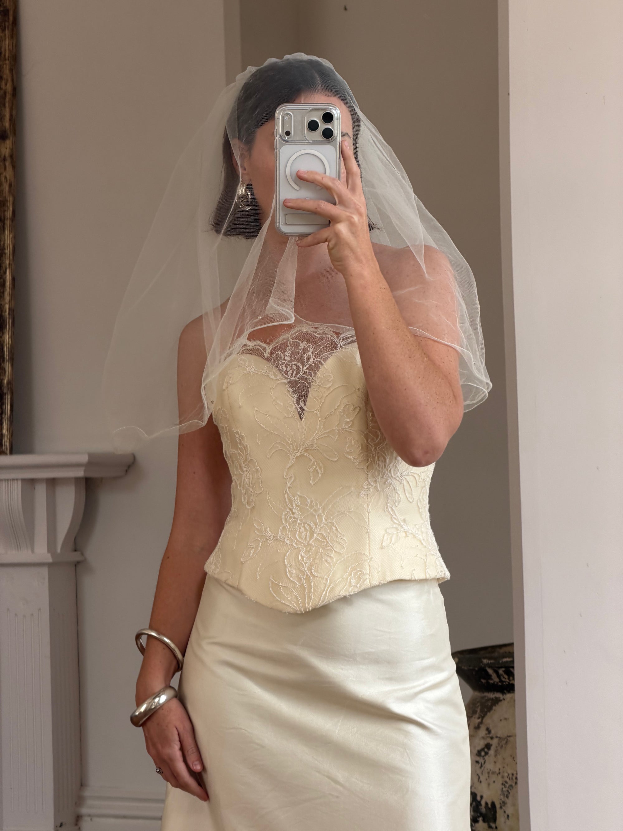 Vintage 90s Italian Sweetheart Bodice Lace Bridal Set