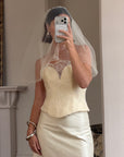 Vintage Blusher Tulle Hair Piece With Gold Pearl Beads