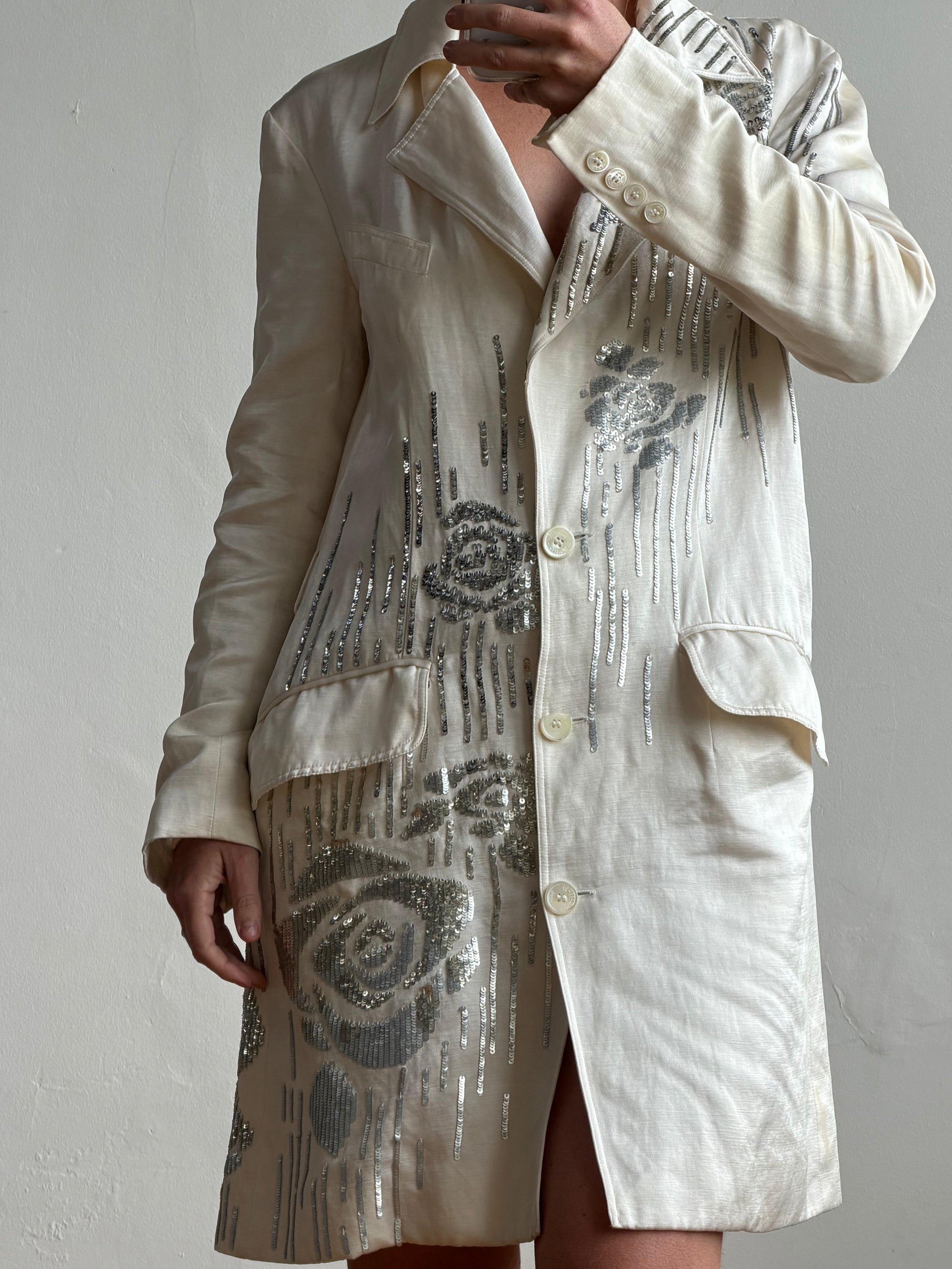 Vintage 2007 John Galliano Metallic Rose Silk Linen Blazer Dress