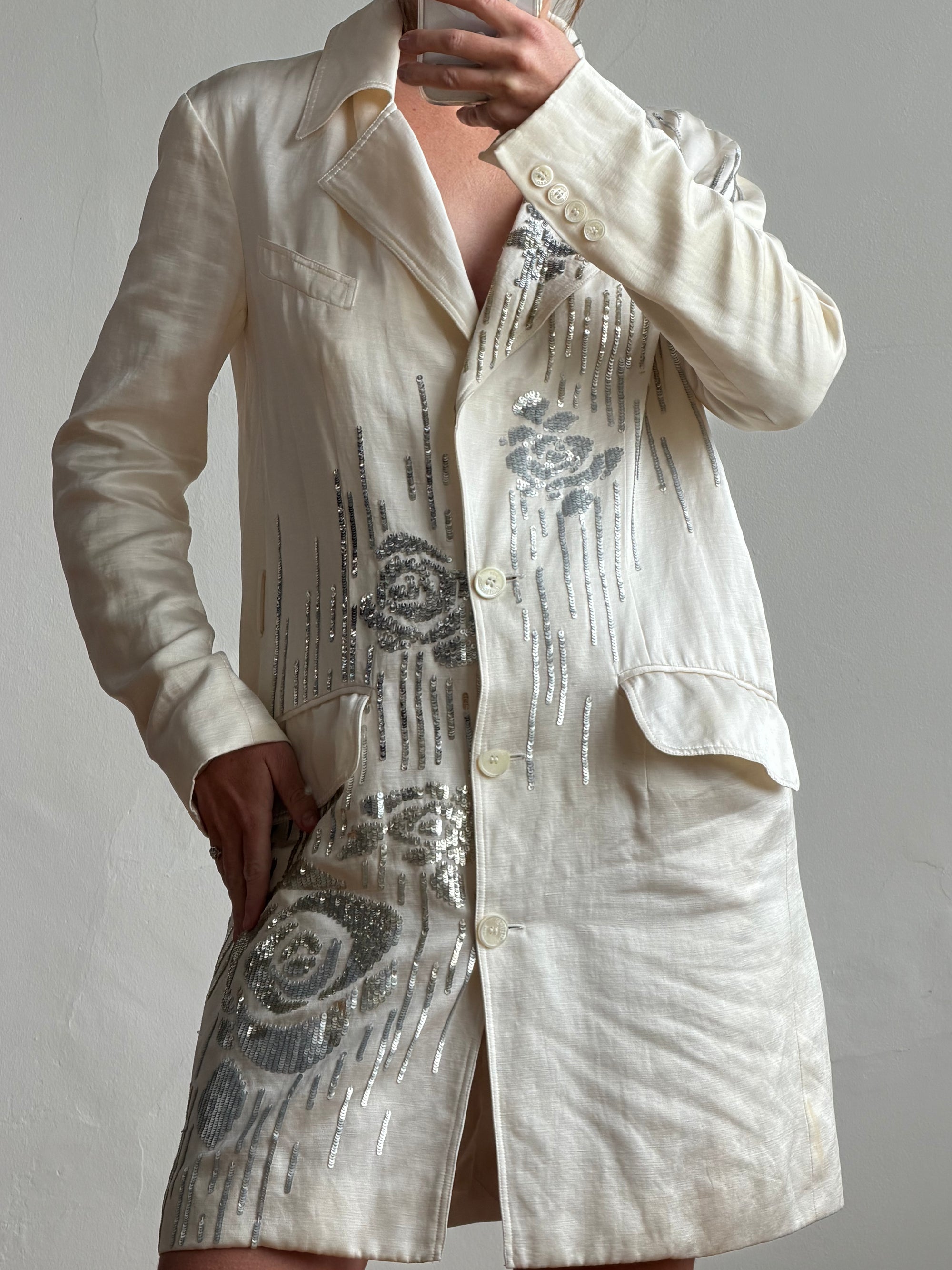 Vintage 2007 John Galliano Metallic Rose Silk Linen Blazer Dress