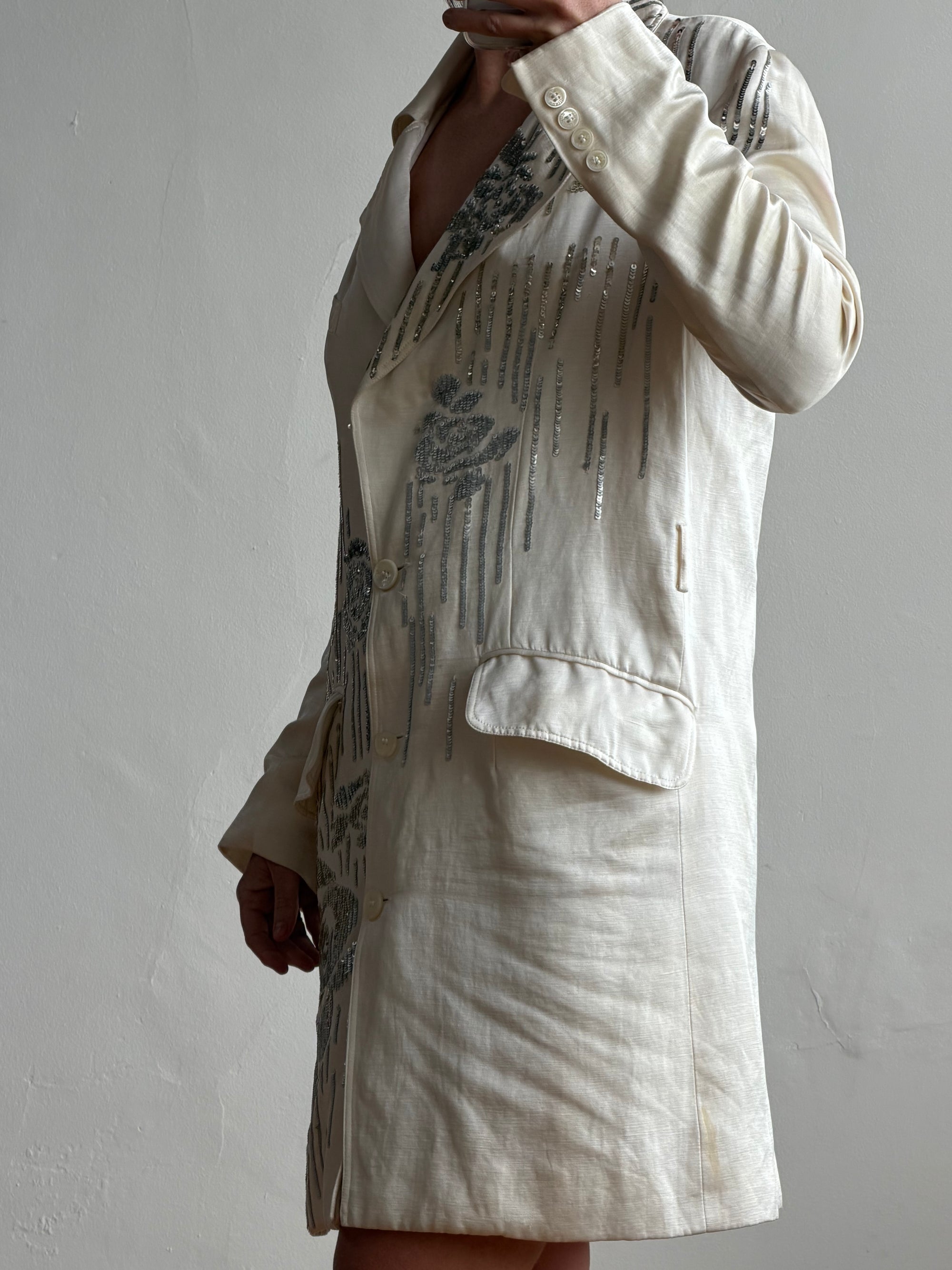 Vintage 2007 John Galliano Metallic Rose Silk Linen Blazer Dress