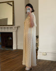 Vintage 70s Creme Lace Embroidered Rose Slip and Robe Set