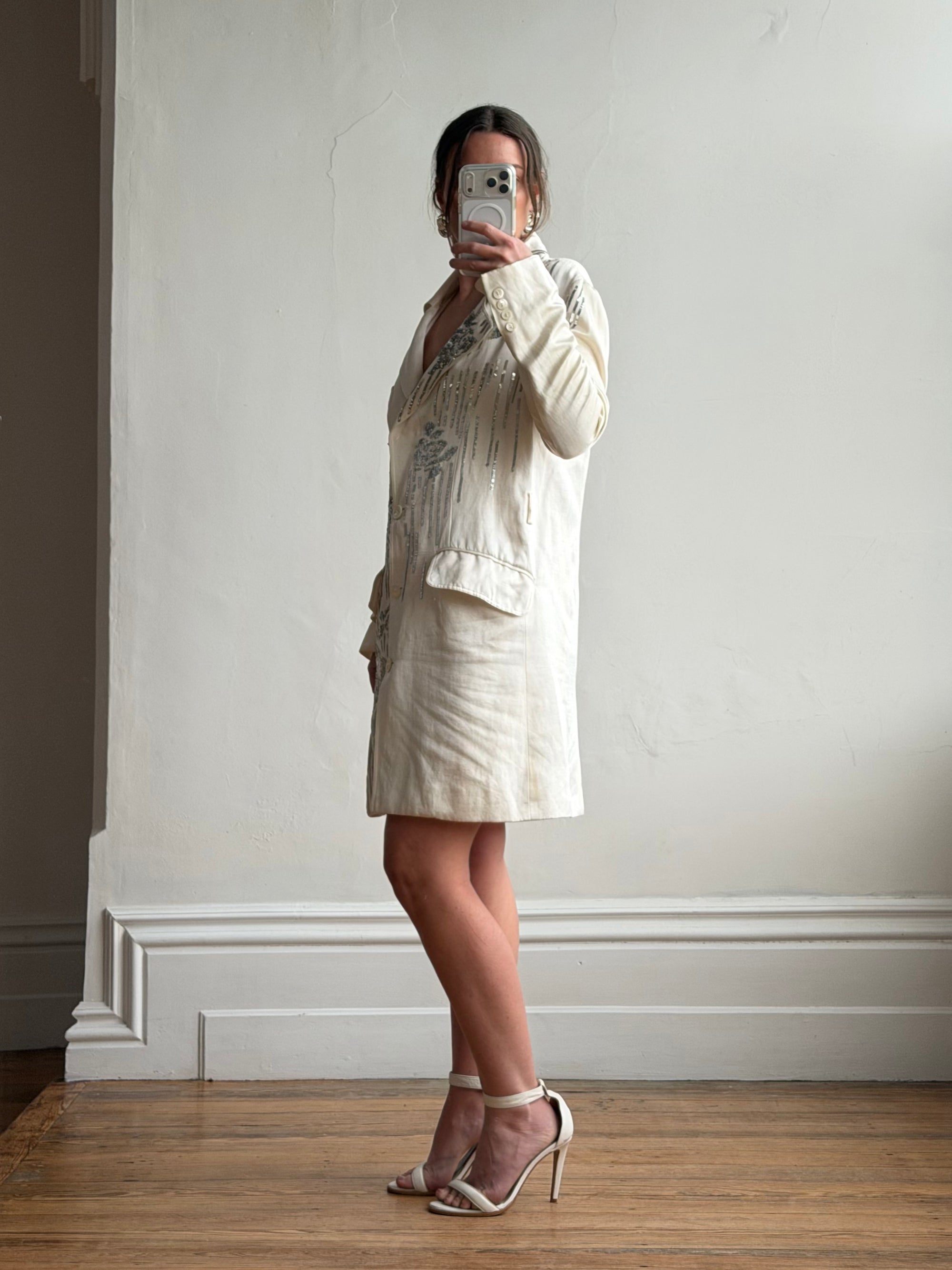 Vintage 2007 John Galliano Metallic Rose Silk Linen Blazer Dress