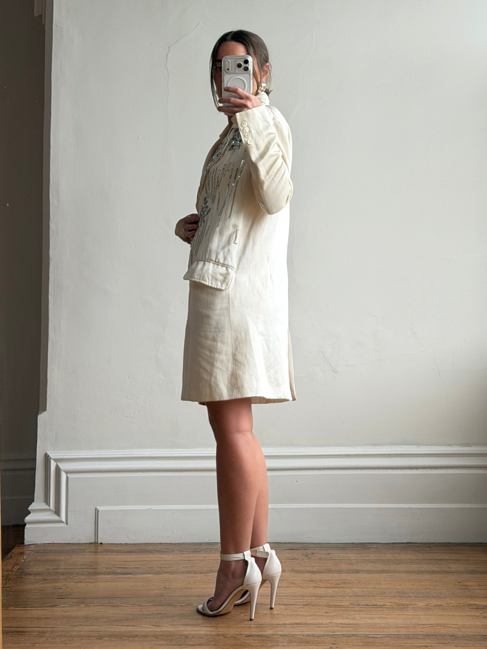 Vintage 2007 John Galliano Metallic Rose Silk Linen Blazer Dress